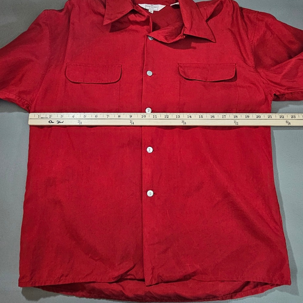 Henri Bendel Red 100% Silk Button Down Shirt Long Sleeve Mother of Pearl Mens M - Picture 7 of 7